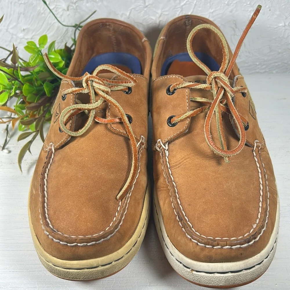 Sperry Men’s Top Sider Leather Boat Shoes Leather Ties Rubber Soles Size 11 M